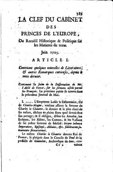 La clef du cabinet des princes de l'Europe ou recueil historique et politique sur les matières du tems