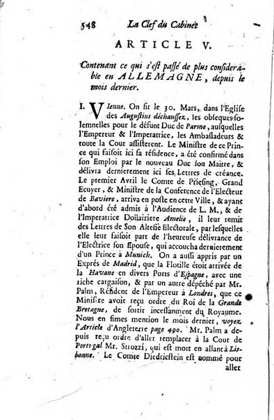 La clef du cabinet des princes de l'Europe ou recueil historique et politique sur les matières du tems