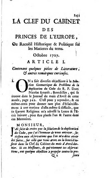 La clef du cabinet des princes de l'Europe ou recueil historique et politique sur les matières du tems