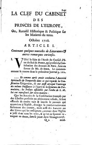 La clef du cabinet des princes de l'Europe ou recueil historique et politique sur les matières du tems