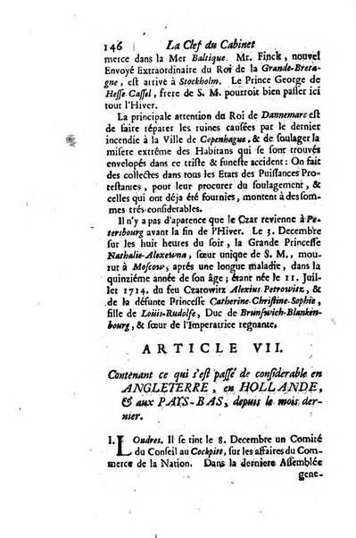 La clef du cabinet des princes de l'Europe ou recueil historique et politique sur les matières du tems