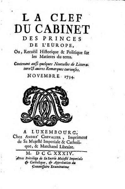 La clef du cabinet des princes de l'Europe ou recueil historique et politique sur les matières du tems