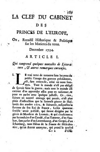 La clef du cabinet des princes de l'Europe ou recueil historique et politique sur les matières du tems