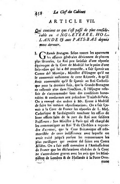 La clef du cabinet des princes de l'Europe ou recueil historique et politique sur les matières du tems