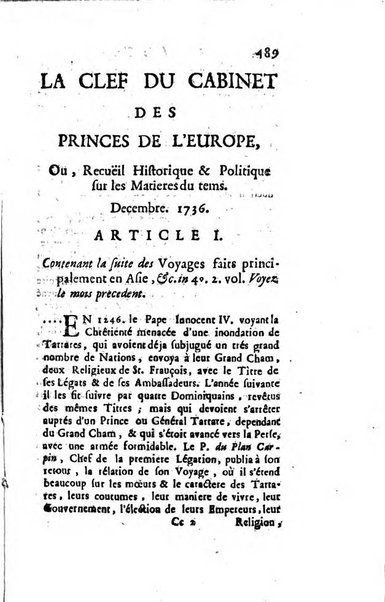 La clef du cabinet des princes de l'Europe ou recueil historique et politique sur les matières du tems