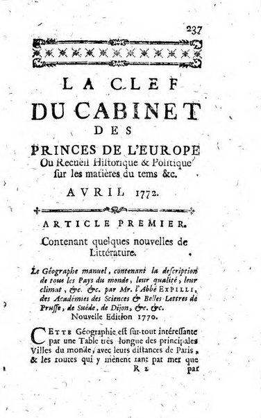 La clef du cabinet des princes de l'Europe ou recueil historique et politique sur les matières du tems