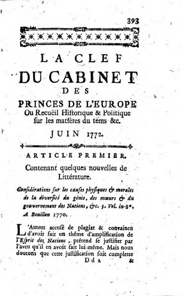 La clef du cabinet des princes de l'Europe ou recueil historique et politique sur les matières du tems