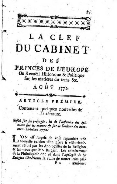 La clef du cabinet des princes de l'Europe ou recueil historique et politique sur les matières du tems