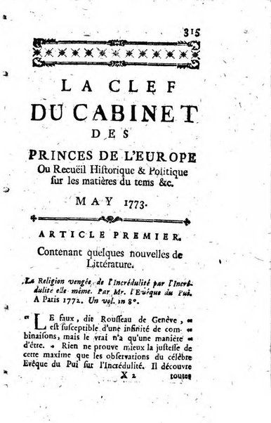 La clef du cabinet des princes de l'Europe ou recueil historique et politique sur les matières du tems