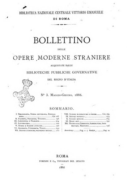 Bollettino delle opere moderne straniere acquistate dalle biblioteche pubbliche governative del Regno d'Italia