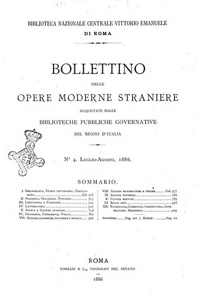 Bollettino delle opere moderne straniere acquistate dalle biblioteche pubbliche governative del Regno d'Italia