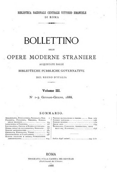 Bollettino delle opere moderne straniere acquistate dalle biblioteche pubbliche governative del Regno d'Italia