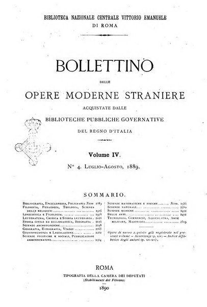 Bollettino delle opere moderne straniere acquistate dalle biblioteche pubbliche governative del Regno d'Italia