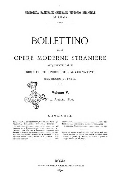 Bollettino delle opere moderne straniere acquistate dalle biblioteche pubbliche governative del Regno d'Italia