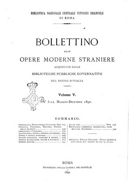 Bollettino delle opere moderne straniere acquistate dalle biblioteche pubbliche governative del Regno d'Italia