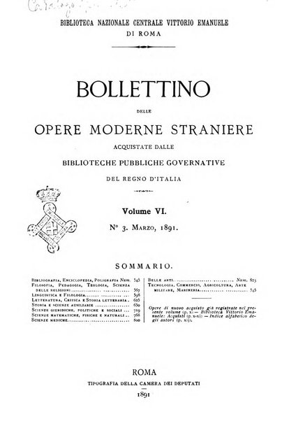 Bollettino delle opere moderne straniere acquistate dalle biblioteche pubbliche governative del Regno d'Italia