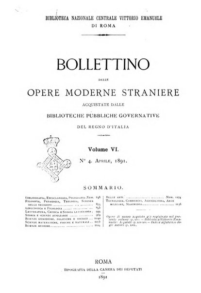 Bollettino delle opere moderne straniere acquistate dalle biblioteche pubbliche governative del Regno d'Italia