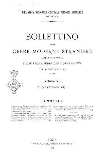 Bollettino delle opere moderne straniere acquistate dalle biblioteche pubbliche governative del Regno d'Italia