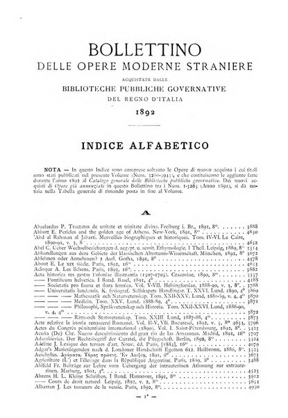 Bollettino delle opere moderne straniere acquistate dalle biblioteche pubbliche governative del Regno d'Italia