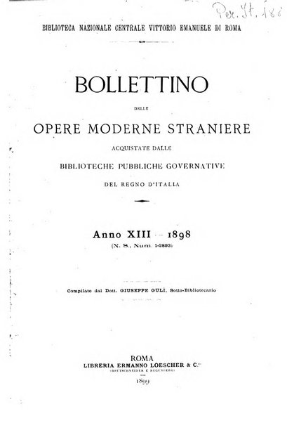 Bollettino delle opere moderne straniere acquistate dalle biblioteche pubbliche governative del Regno d'Italia