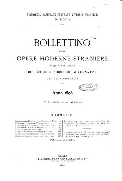 Bollettino delle opere moderne straniere acquistate dalle biblioteche pubbliche governative del Regno d'Italia