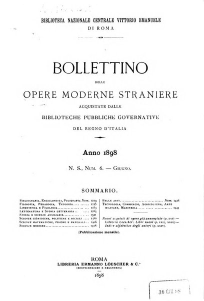 Bollettino delle opere moderne straniere acquistate dalle biblioteche pubbliche governative del Regno d'Italia