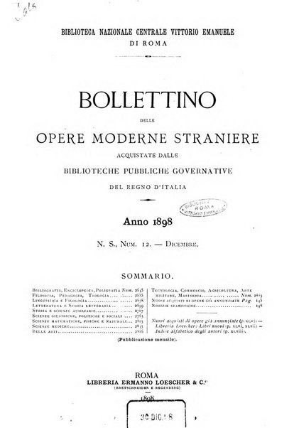 Bollettino delle opere moderne straniere acquistate dalle biblioteche pubbliche governative del Regno d'Italia