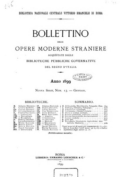 Bollettino delle opere moderne straniere acquistate dalle biblioteche pubbliche governative del Regno d'Italia