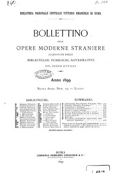 Bollettino delle opere moderne straniere acquistate dalle biblioteche pubbliche governative del Regno d'Italia