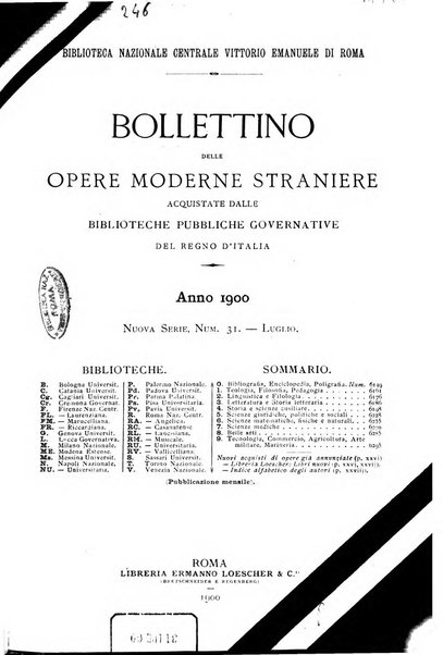 Bollettino delle opere moderne straniere acquistate dalle biblioteche pubbliche governative del Regno d'Italia