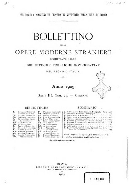 Bollettino delle opere moderne straniere acquistate dalle biblioteche pubbliche governative del Regno d'Italia