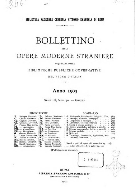 Bollettino delle opere moderne straniere acquistate dalle biblioteche pubbliche governative del Regno d'Italia