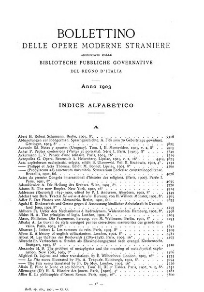 Bollettino delle opere moderne straniere acquistate dalle biblioteche pubbliche governative del Regno d'Italia