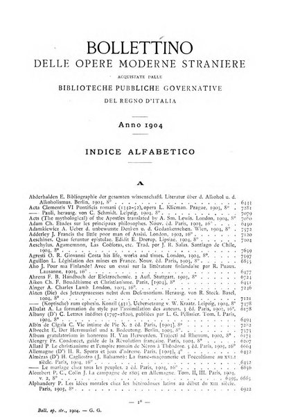 Bollettino delle opere moderne straniere acquistate dalle biblioteche pubbliche governative del Regno d'Italia