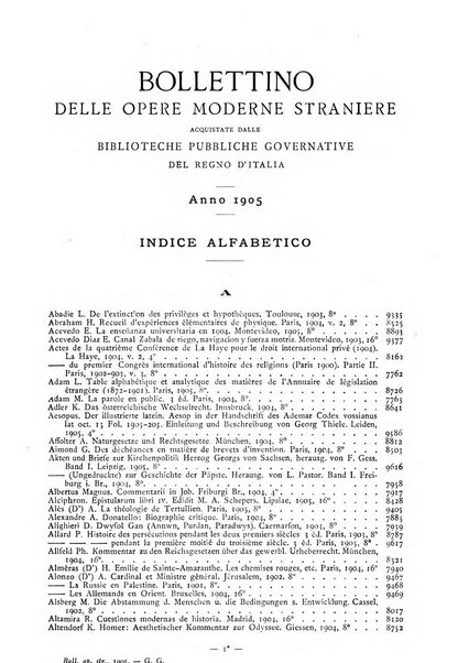 Bollettino delle opere moderne straniere acquistate dalle biblioteche pubbliche governative del Regno d'Italia