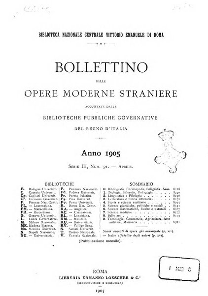 Bollettino delle opere moderne straniere acquistate dalle biblioteche pubbliche governative del Regno d'Italia