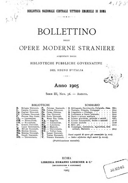 Bollettino delle opere moderne straniere acquistate dalle biblioteche pubbliche governative del Regno d'Italia