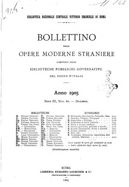 Bollettino delle opere moderne straniere acquistate dalle biblioteche pubbliche governative del Regno d'Italia