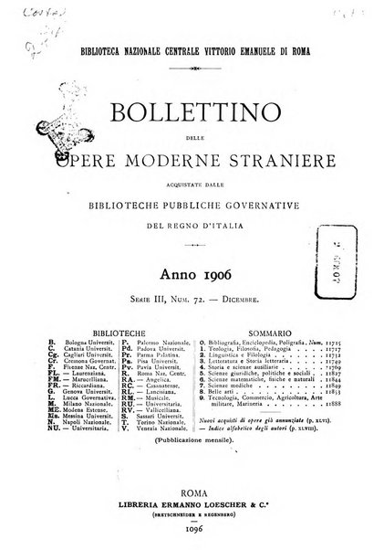 Bollettino delle opere moderne straniere acquistate dalle biblioteche pubbliche governative del Regno d'Italia