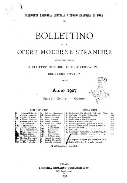 Bollettino delle opere moderne straniere acquistate dalle biblioteche pubbliche governative del Regno d'Italia