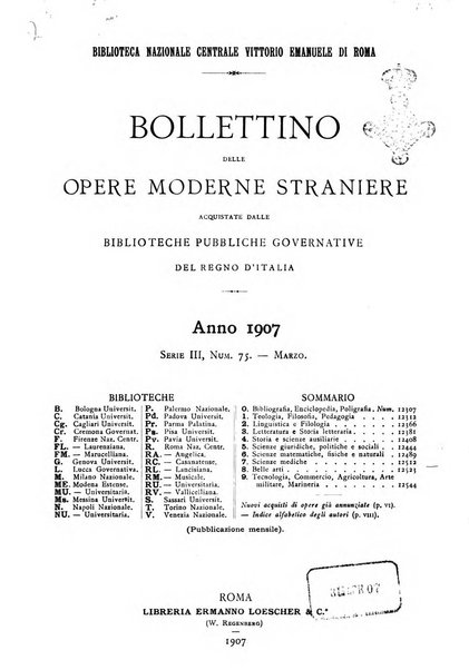 Bollettino delle opere moderne straniere acquistate dalle biblioteche pubbliche governative del Regno d'Italia