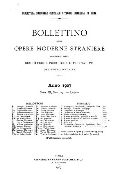 Bollettino delle opere moderne straniere acquistate dalle biblioteche pubbliche governative del Regno d'Italia