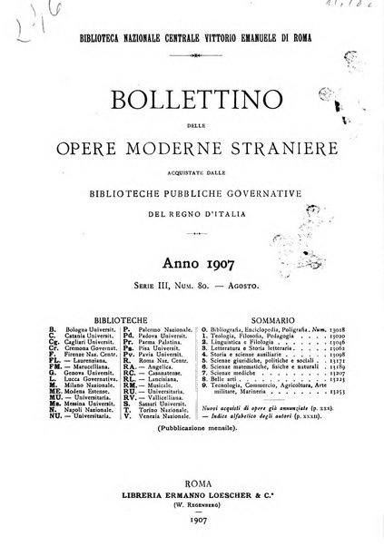 Bollettino delle opere moderne straniere acquistate dalle biblioteche pubbliche governative del Regno d'Italia