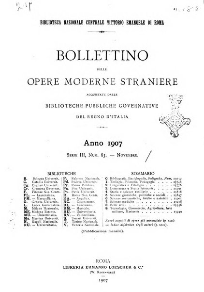 Bollettino delle opere moderne straniere acquistate dalle biblioteche pubbliche governative del Regno d'Italia