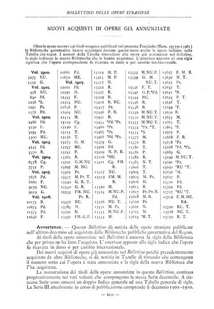 Bollettino delle opere moderne straniere acquistate dalle biblioteche pubbliche governative del Regno d'Italia