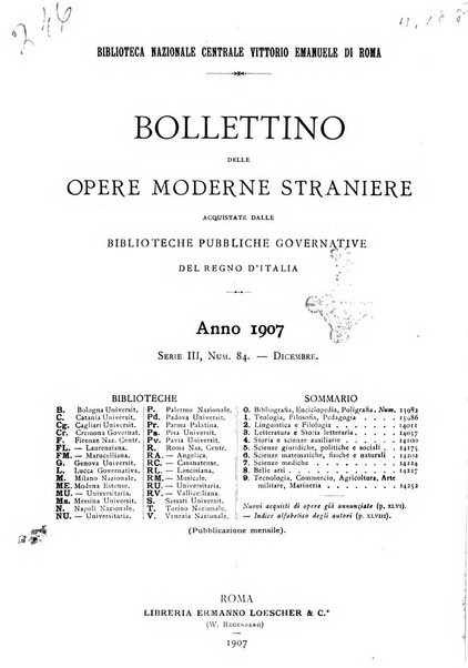 Bollettino delle opere moderne straniere acquistate dalle biblioteche pubbliche governative del Regno d'Italia