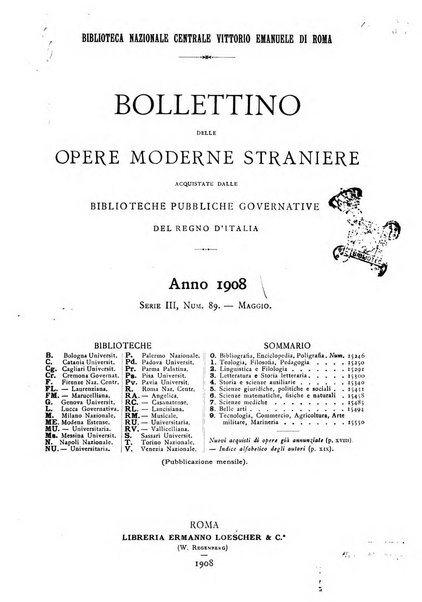 Bollettino delle opere moderne straniere acquistate dalle biblioteche pubbliche governative del Regno d'Italia