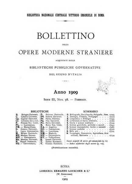 Bollettino delle opere moderne straniere acquistate dalle biblioteche pubbliche governative del Regno d'Italia