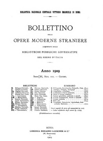 Bollettino delle opere moderne straniere acquistate dalle biblioteche pubbliche governative del Regno d'Italia