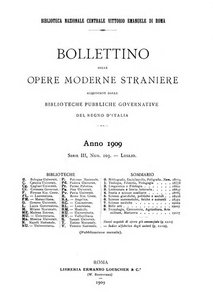 Bollettino delle opere moderne straniere acquistate dalle biblioteche pubbliche governative del Regno d'Italia